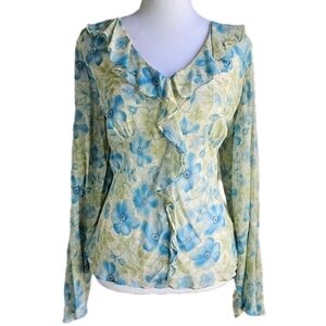 LOFT Silk Chiffon Blouse Women's 14 Flare Sleeves Babydoll Fairy Cottagecore Y2K